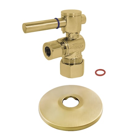 Kingston Brass CC53307DLK 5/8-Inch X 3/8-Inch OD Comp Quarter-Turn Angle Stop Valve with Flange, Brushed Brass CC53307DLK